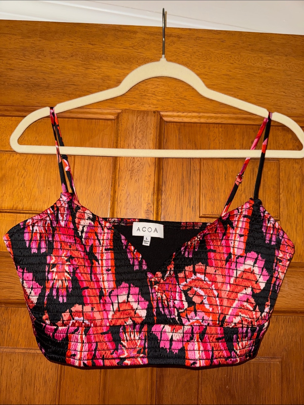ACOA Pink & Black Floral Smocked Camisole